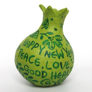 Pomegranate, Green on Green with New Year Greetings in Hebrew and English (Small)