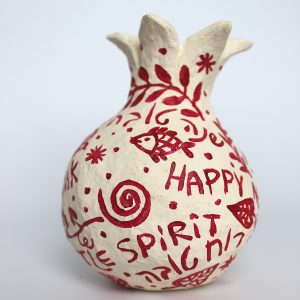 Pomegranate, Red on White with New Year Greetings in Hebrew and English (Small)