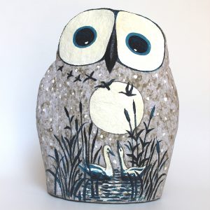 Owl, Natural Gray with Full Moon and Geese (Large)
