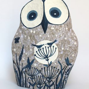 Owl, Natural Gray with Full Moon and Birds (Large)