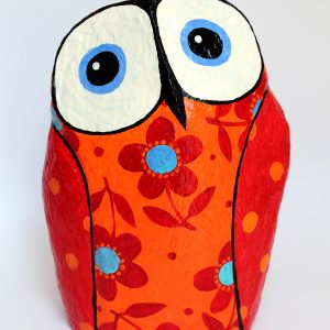 Owl, Orange with Red Flowers and Dots (Large)