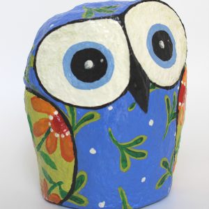 Owl, Blue and Green with Orange Flowers (Medium)