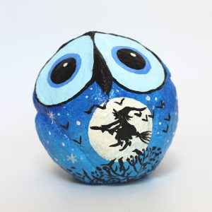 Owl, Blue with Full Moon and Witch (Round)