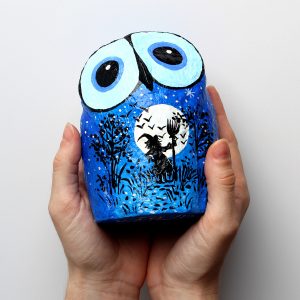 Owl, Blue with Full Moon and a Witch (Medium)