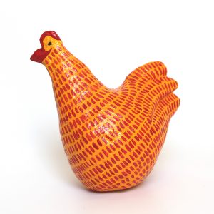 תרנגול צהוב עם קווקווים אדומים