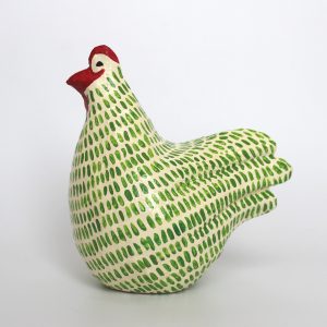 Rooster, White with Green Mini-Feathers