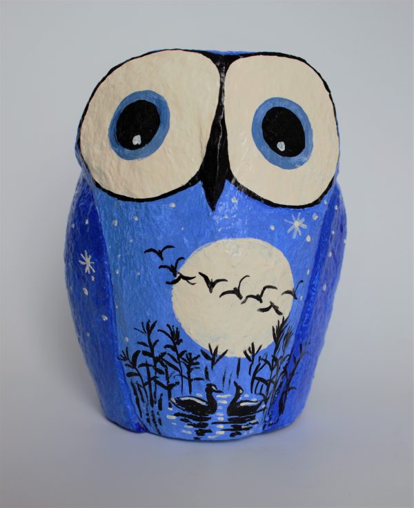 Owl, Blue with Full Moon and Flock of Geese (Medium)